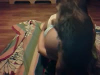 Tattooed girl adores fucking with her brother's pet in the living room
